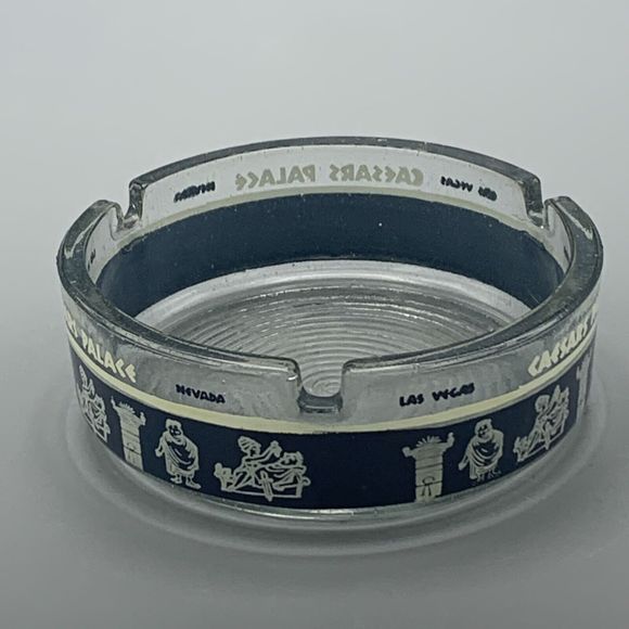 Caesars Palace Las Vegas Nevada Ashtray 1970 Casino Greek Clear Blue Ribbed Base - Picture 6 of 9